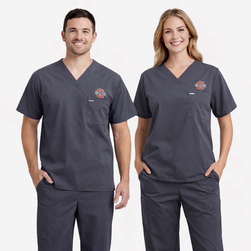 Landau Charcoal Gray Scrub OSU Ohio State University Top Small NWT